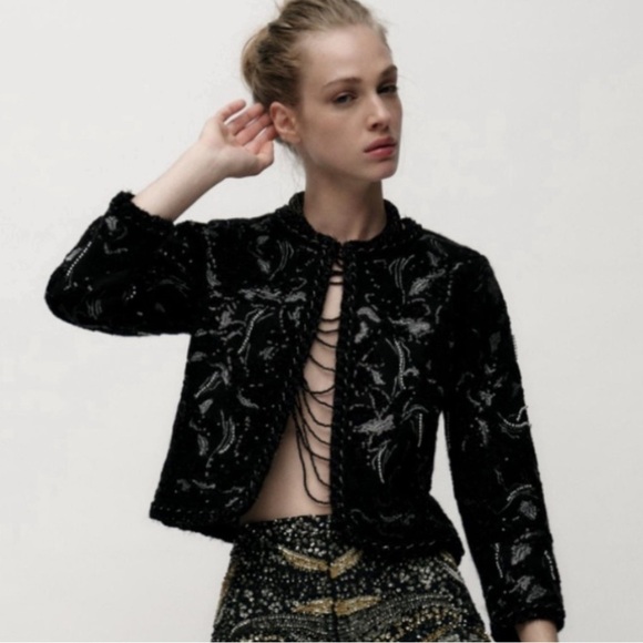 NWT ZARA KNIT CARDIGAN WITH SEQUINS SIZE L - Picture 3 of 16